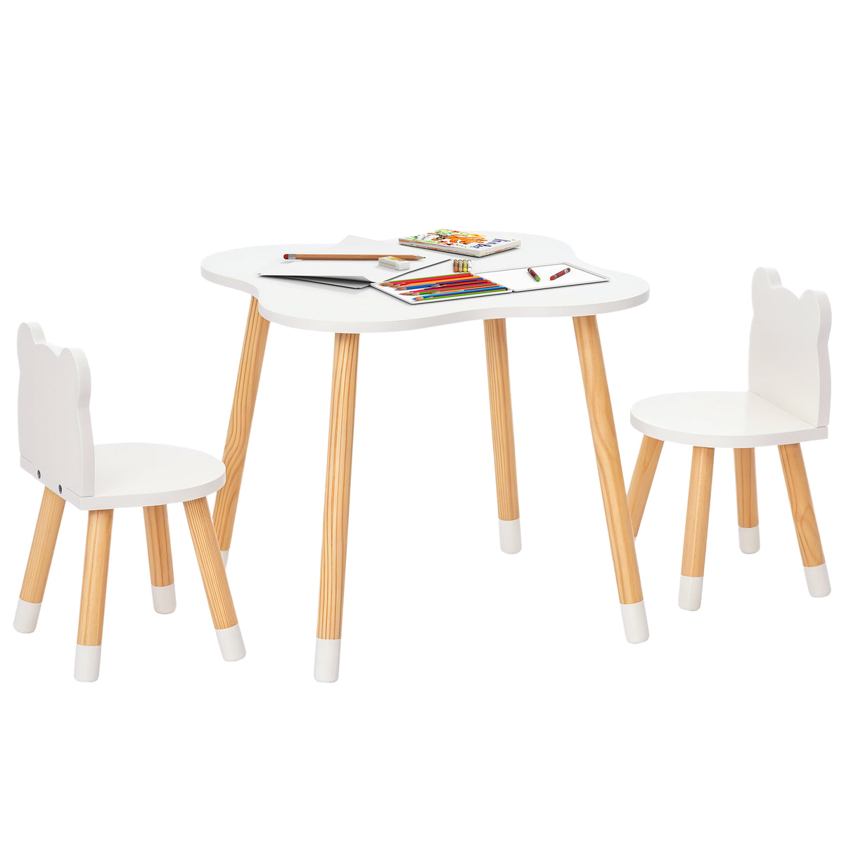 Set Tavolino e 2 Sedie per Bambini a Forma di Orsetto
