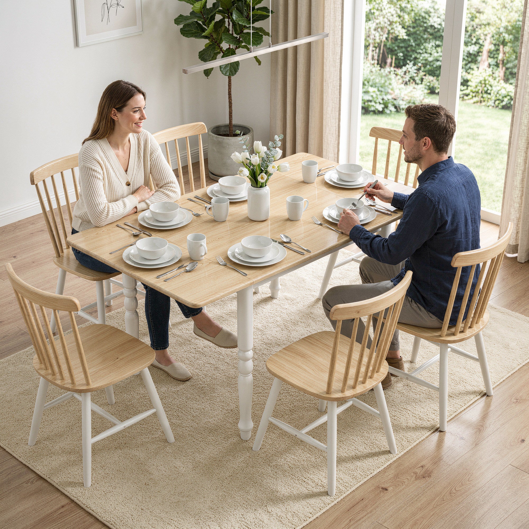 Tavolo da Pranzo Pieghevole con 2 Ribalte per 4-6 Persone