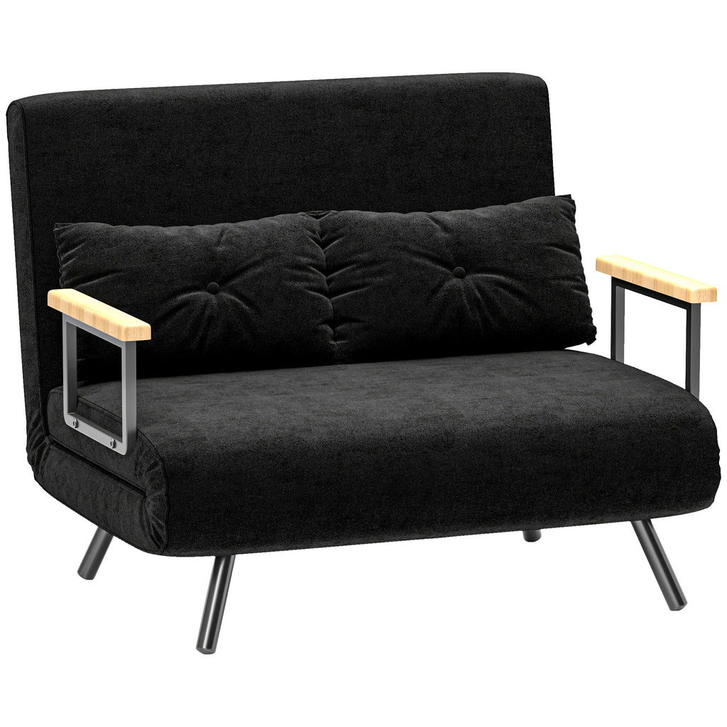 Divano Letto 3 in 1 in Tessuto Effetto Velluto con Schienale Regolabile Nero