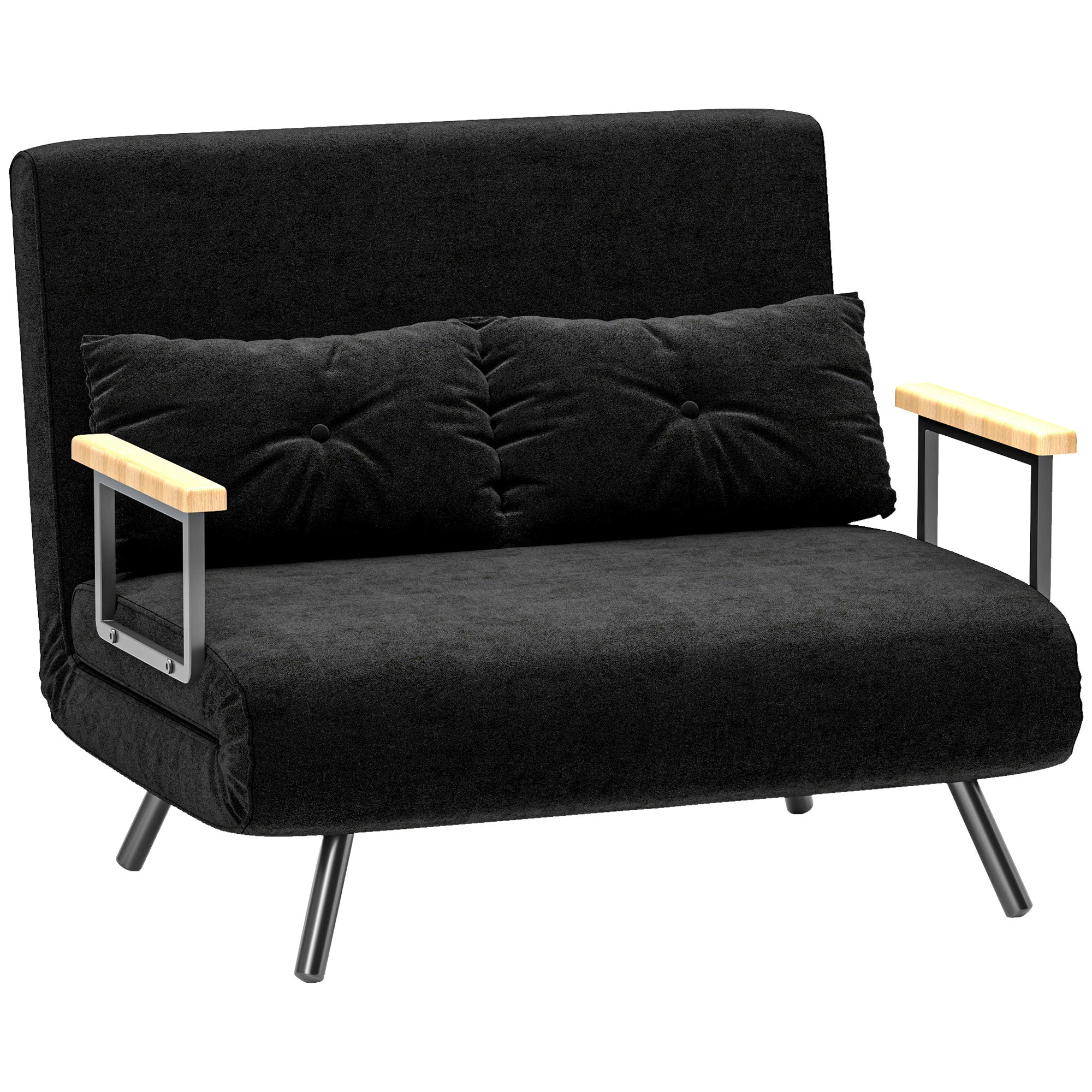Divano Letto 3 in 1 in Tessuto Effetto Velluto con Schienale Regolabile Nero