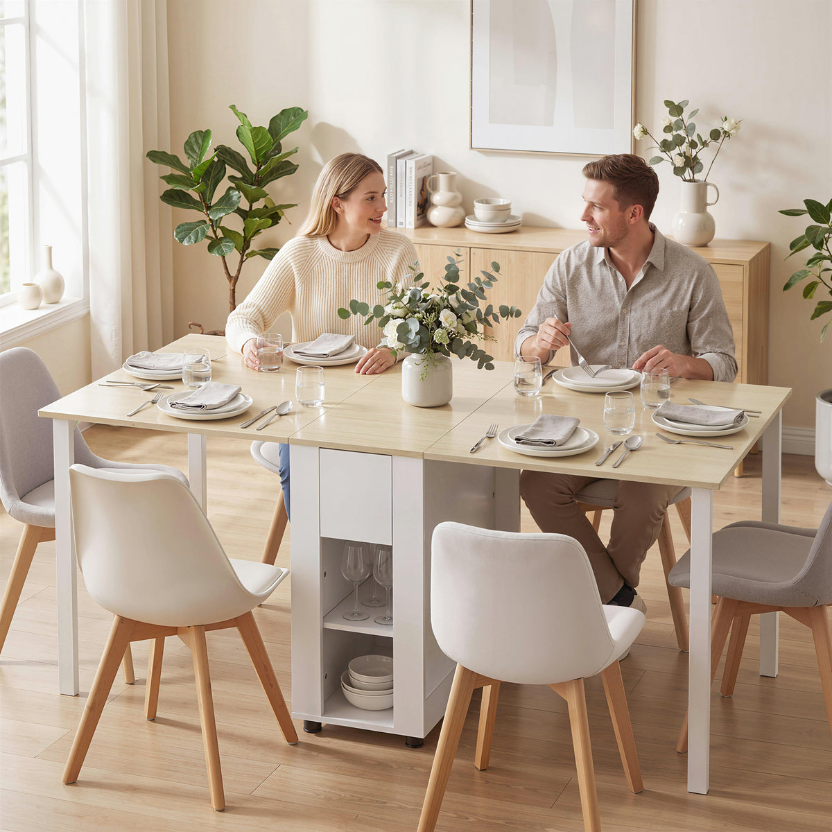 Tavolo Pieghevole da Pranzo per 6 Persone con Cassetti