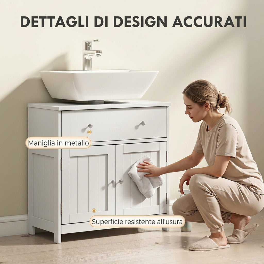 Mobiletto Sottolavabo Bianco con Cassetto e Armadietto