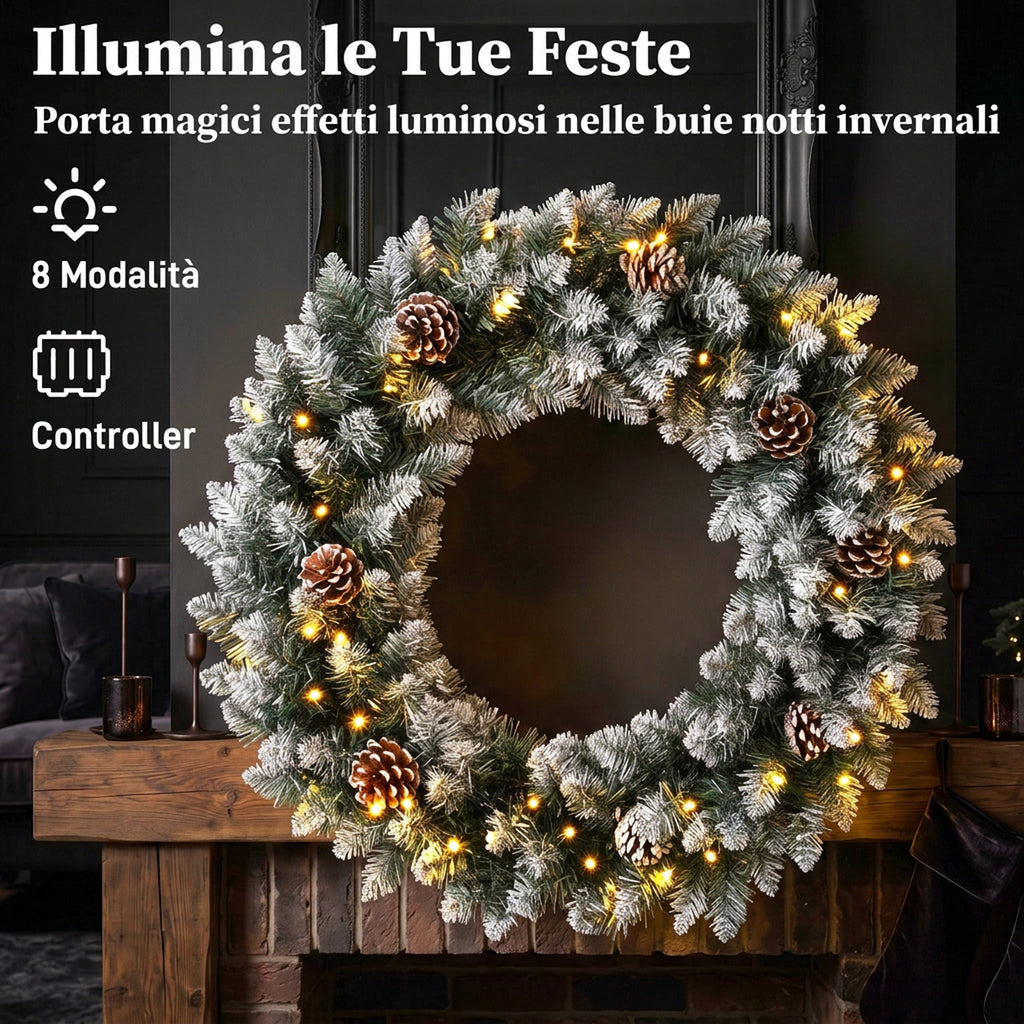 Ghirlanda Natalizia Innevata 60 cm con Luci LED