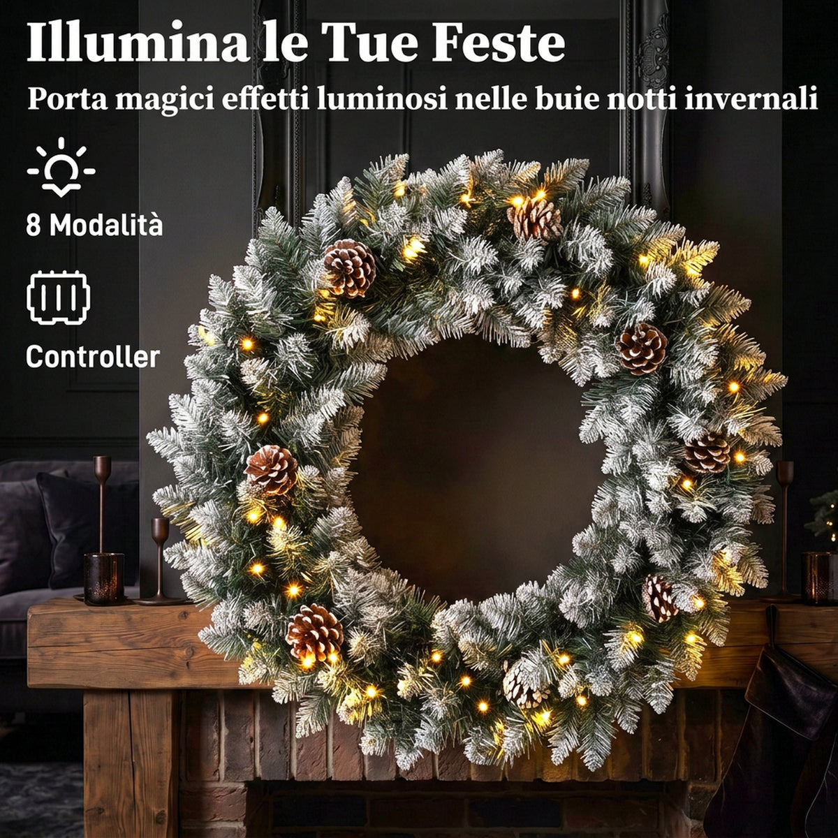 Ghirlanda Natalizia Innevata 60 cm con Luci LED