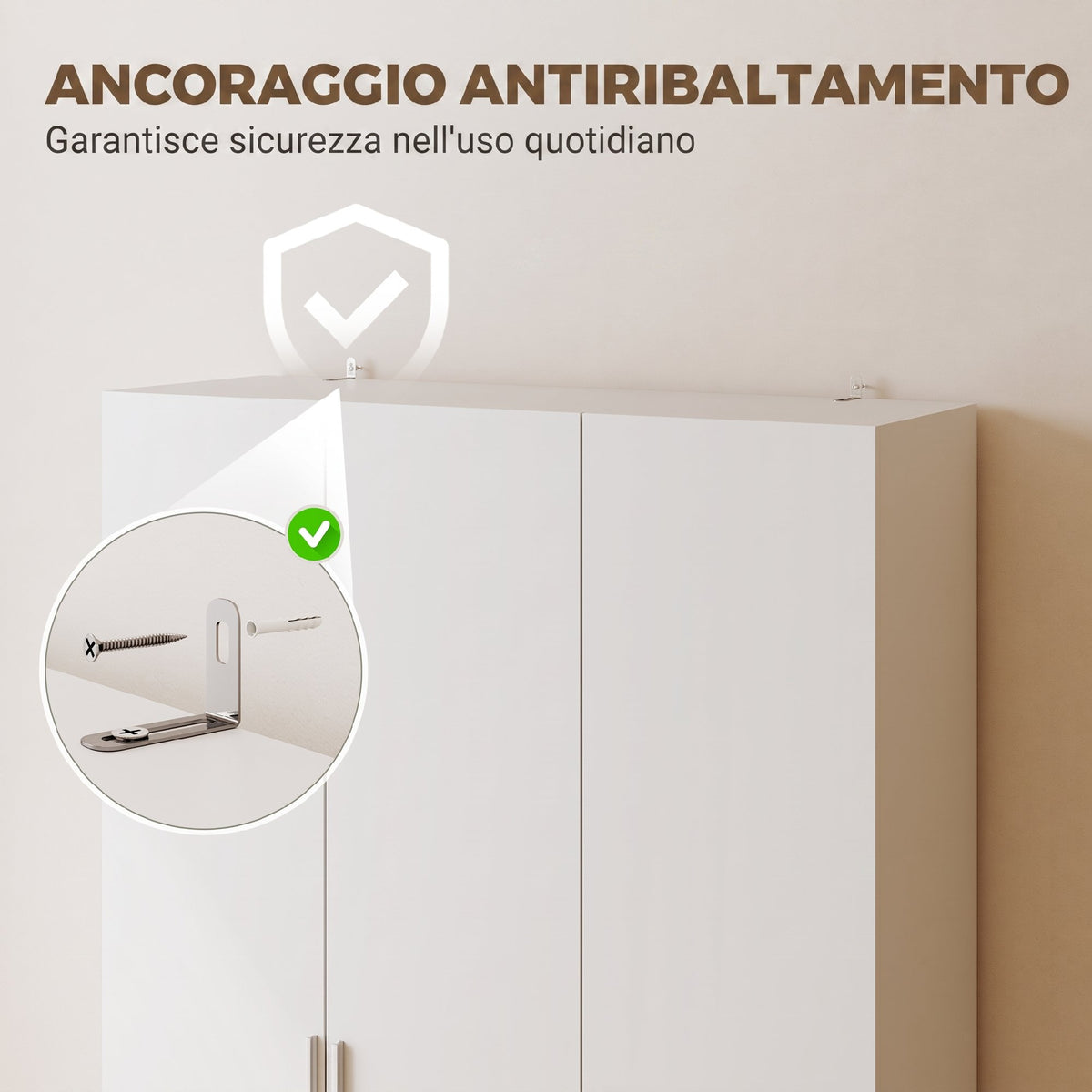 Armadio Bianco con Ripiani Regolabili e Ante Soft-Close