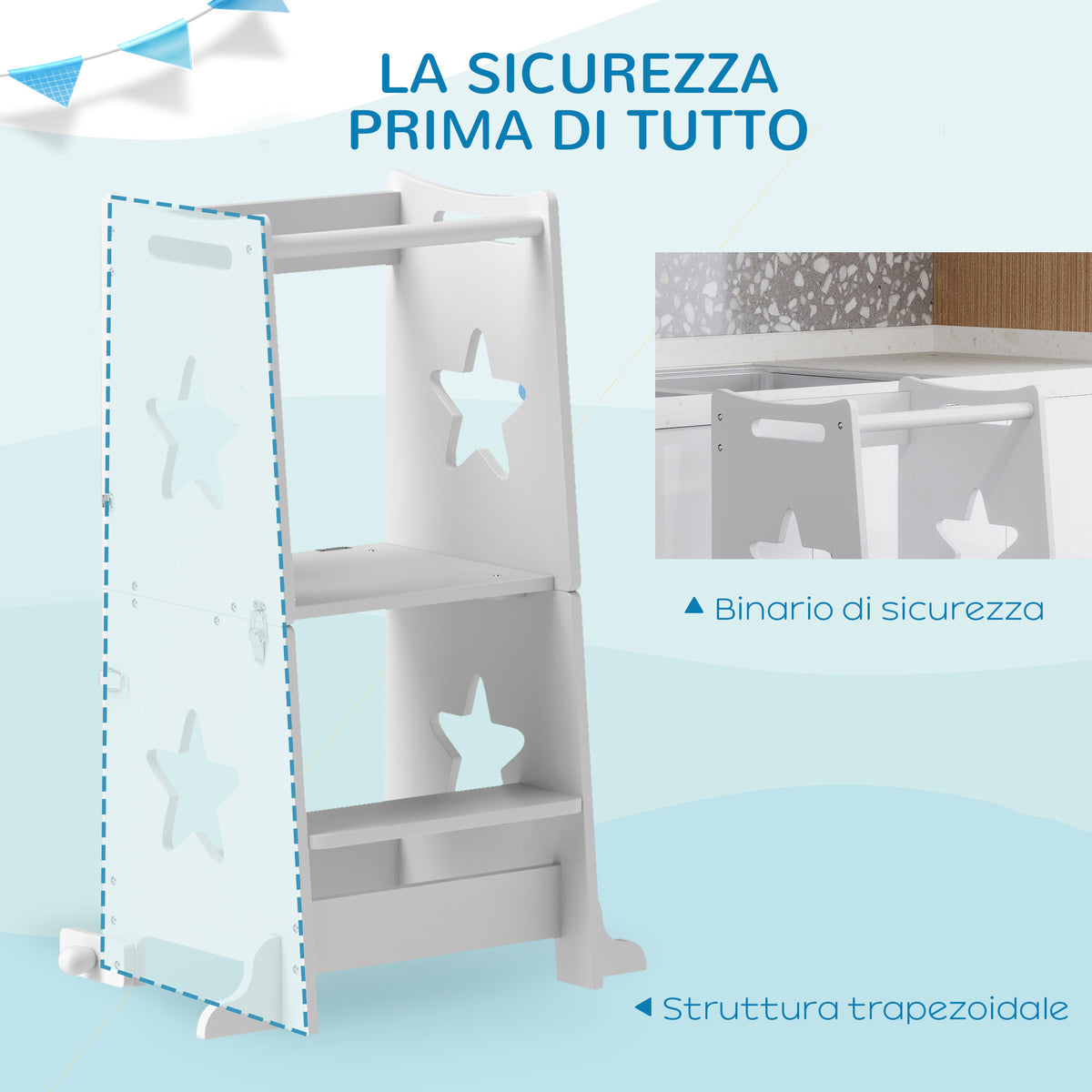 Scala Montessori Convertibile in Tavolo e Sedie Bianca