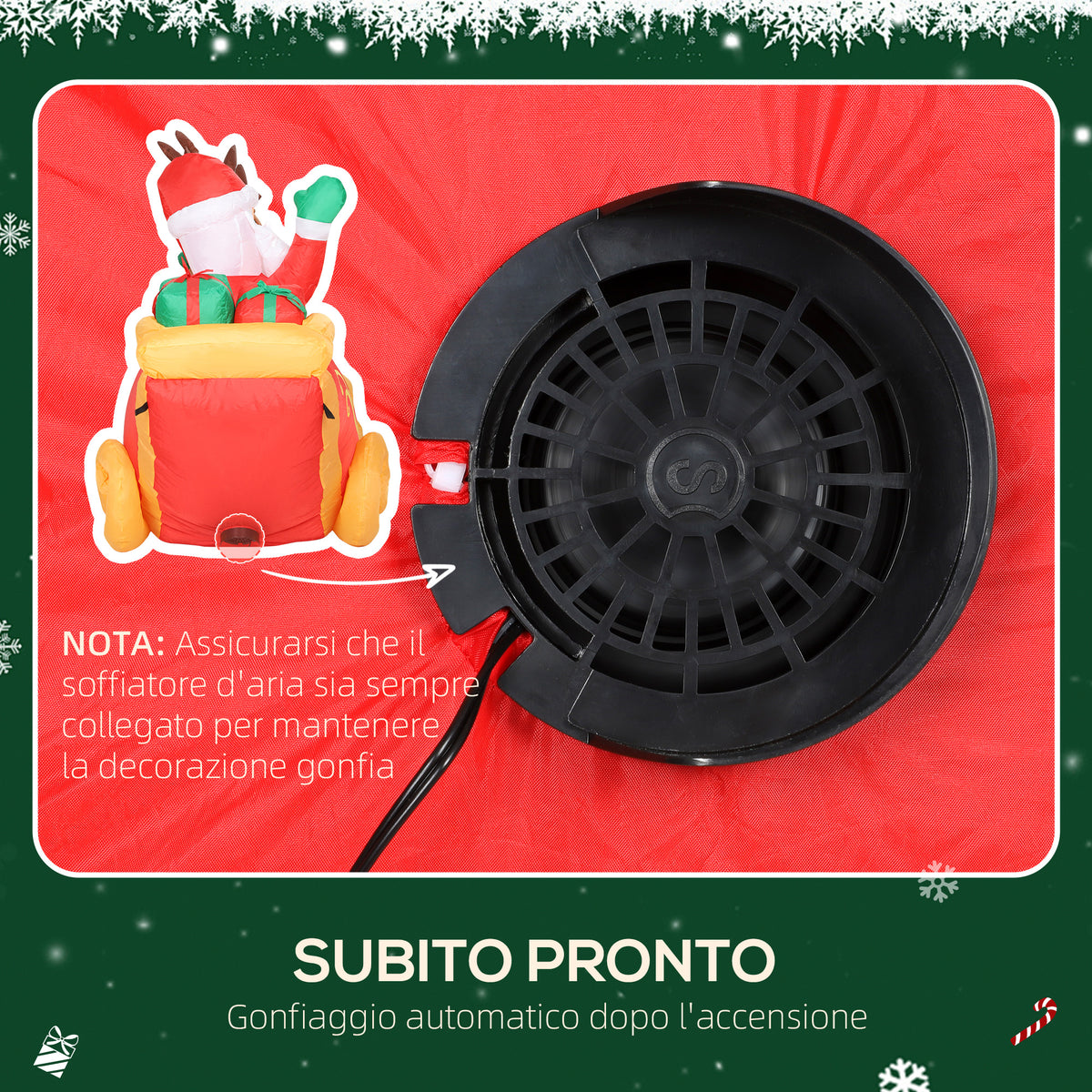 Babbo Natale Gonfiabile con Slitta e Renne 2,4 m