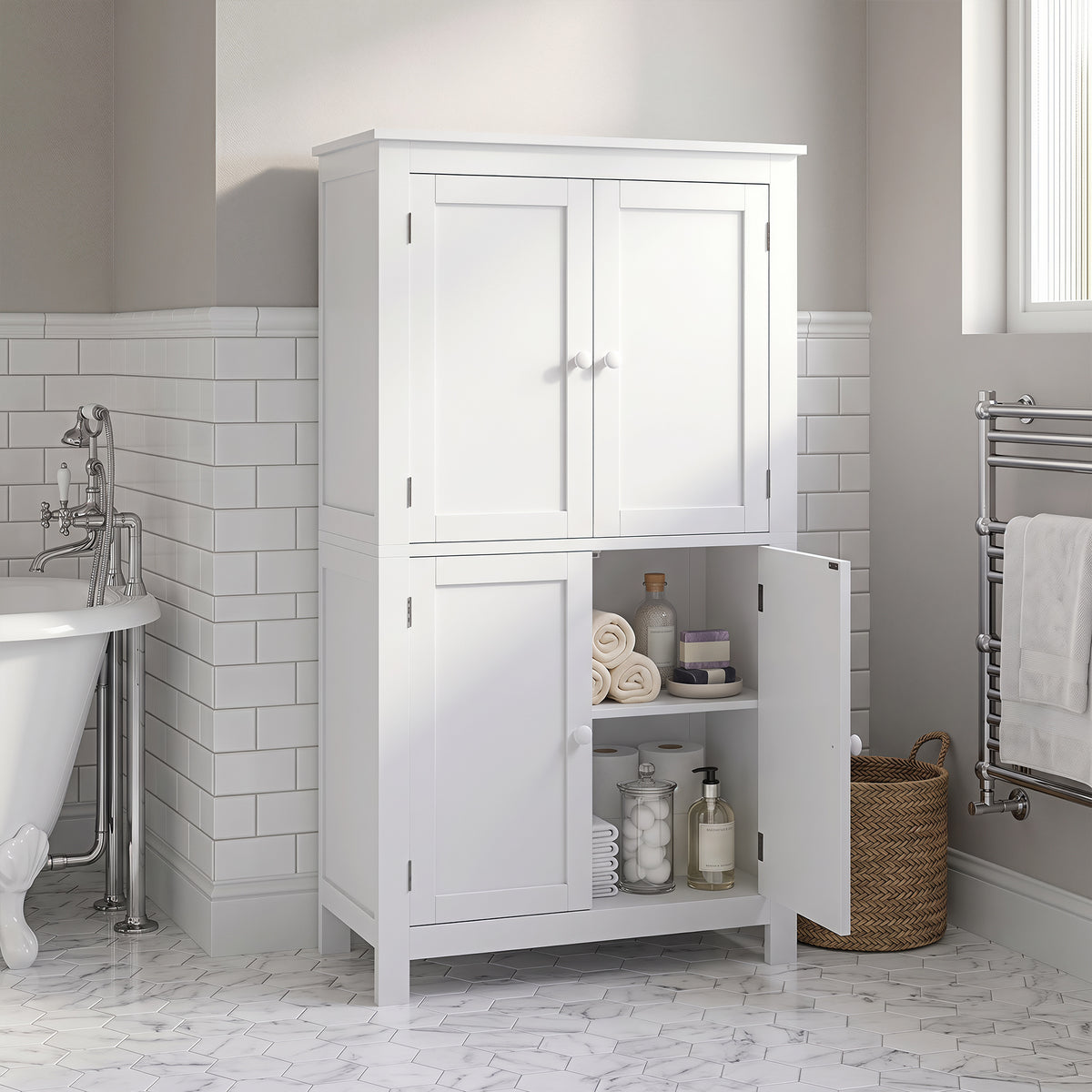 Mobile Bagno Bianco con 4 Ante e Ripiani Regol