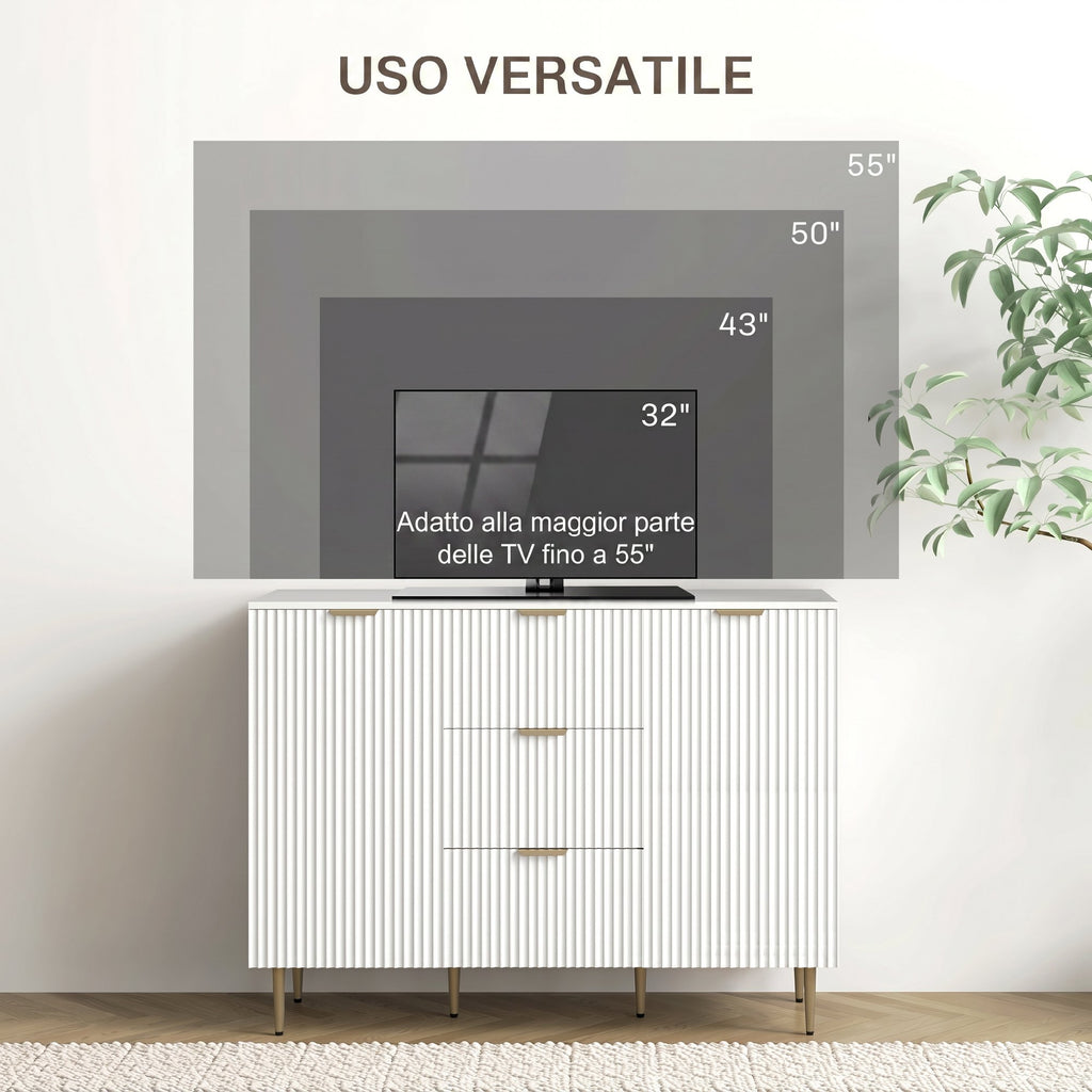 Credenza Moderna con 3 Cassetti, 2 Armadietti e Ripiani Regolabili in Legno e Metallo