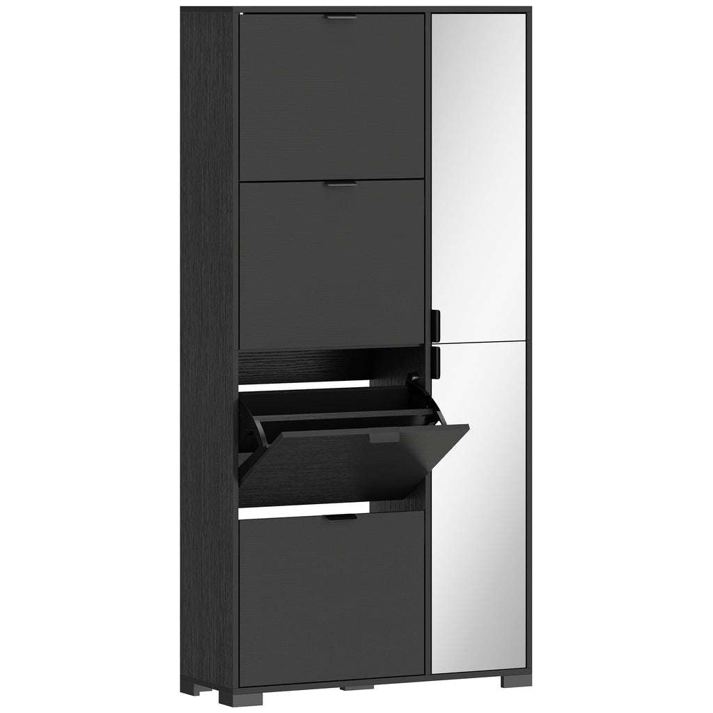 Scarpiera Nera con Specchio e 4 Cassetti Ribaltabili