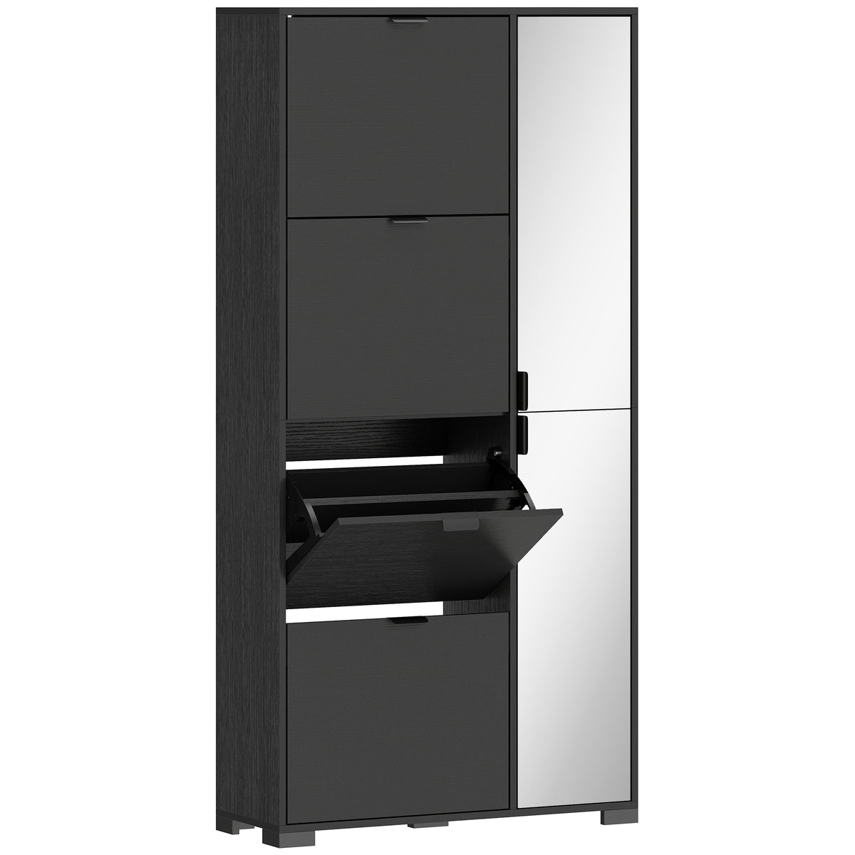 Scarpiera Nera con Specchio e 4 Cassetti Ribaltabili