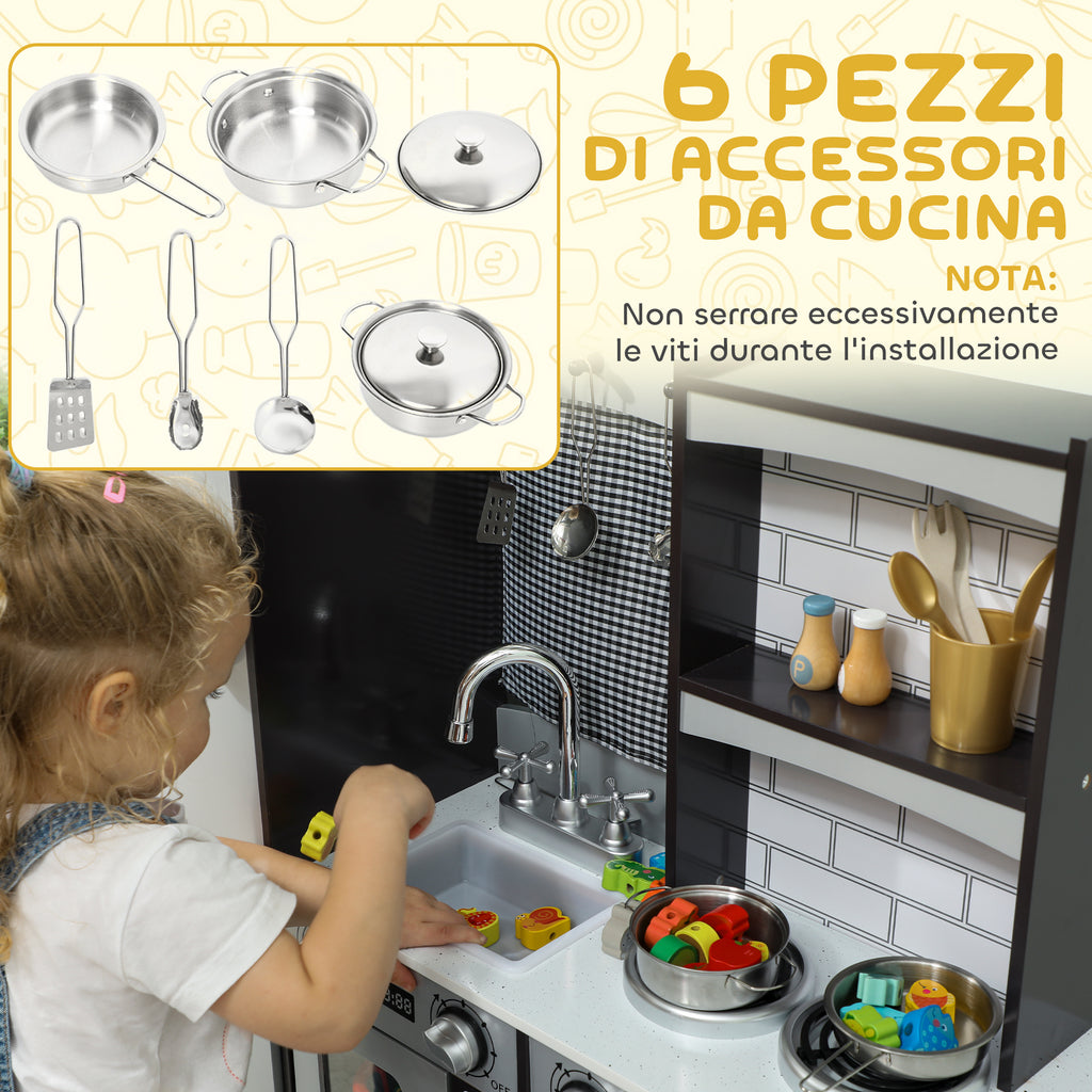Cucina Giocattolo in Legno per Bambini con Frigo, Lavandino e Accessori
