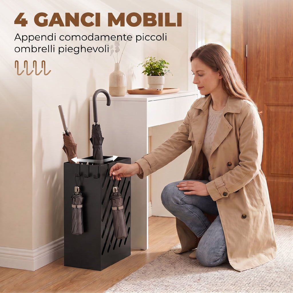 Portaombrelli in Acciaio Nero con 4 Ganci