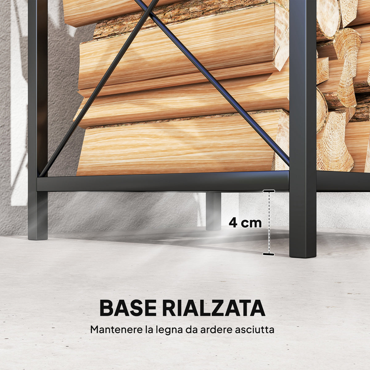 Portalegna in Metallo a 2 Livelli con Base Rialzata