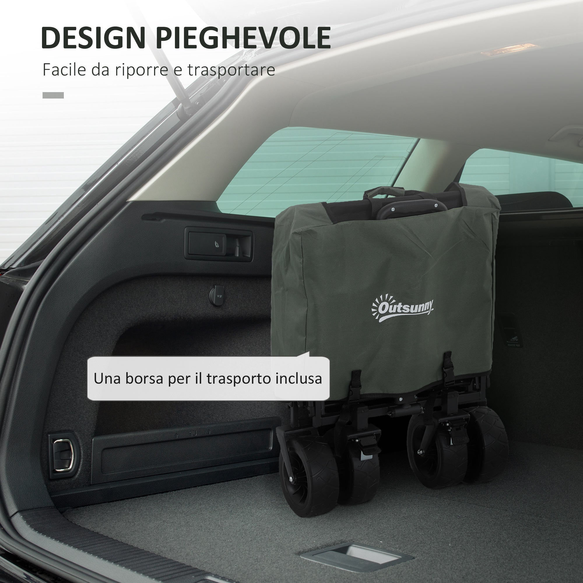 Carrello da Giardino Pieghevole 95 L con Pannello Apribile e Telaio in Acciaio