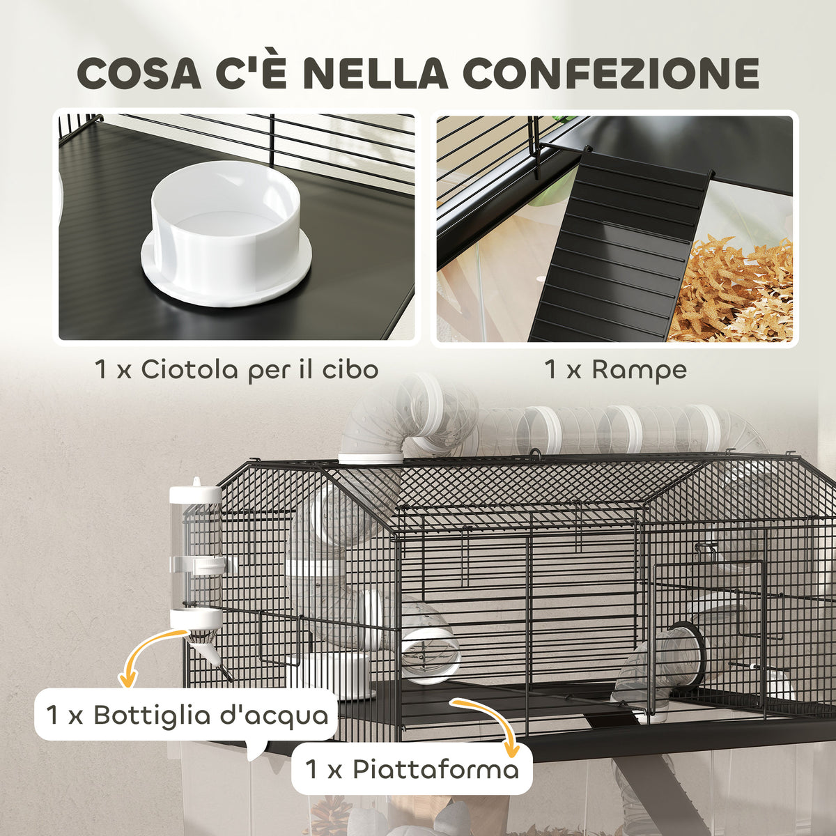 Gabbia per Criceti a 2 Piani con Ruote e Accessori