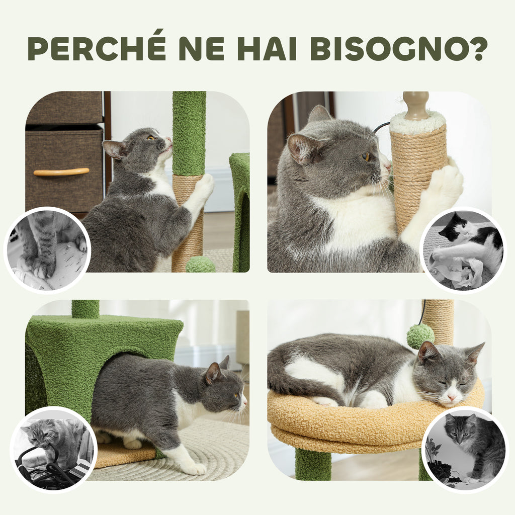 Albero Tiragraffi per Gatti con Casetta e Lettino 98 cm