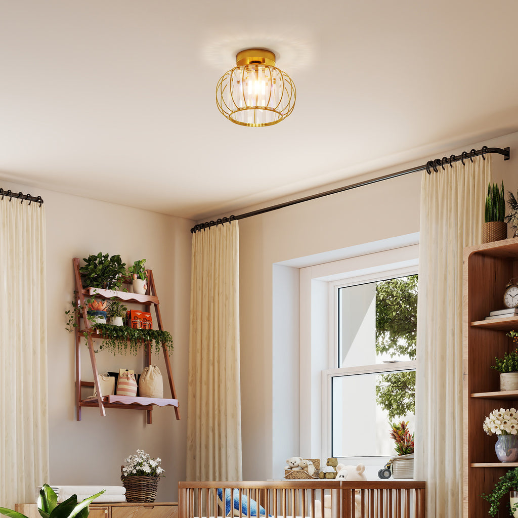 Plafoniera LED Oro con 18 Cristalli e Design a Gabbia