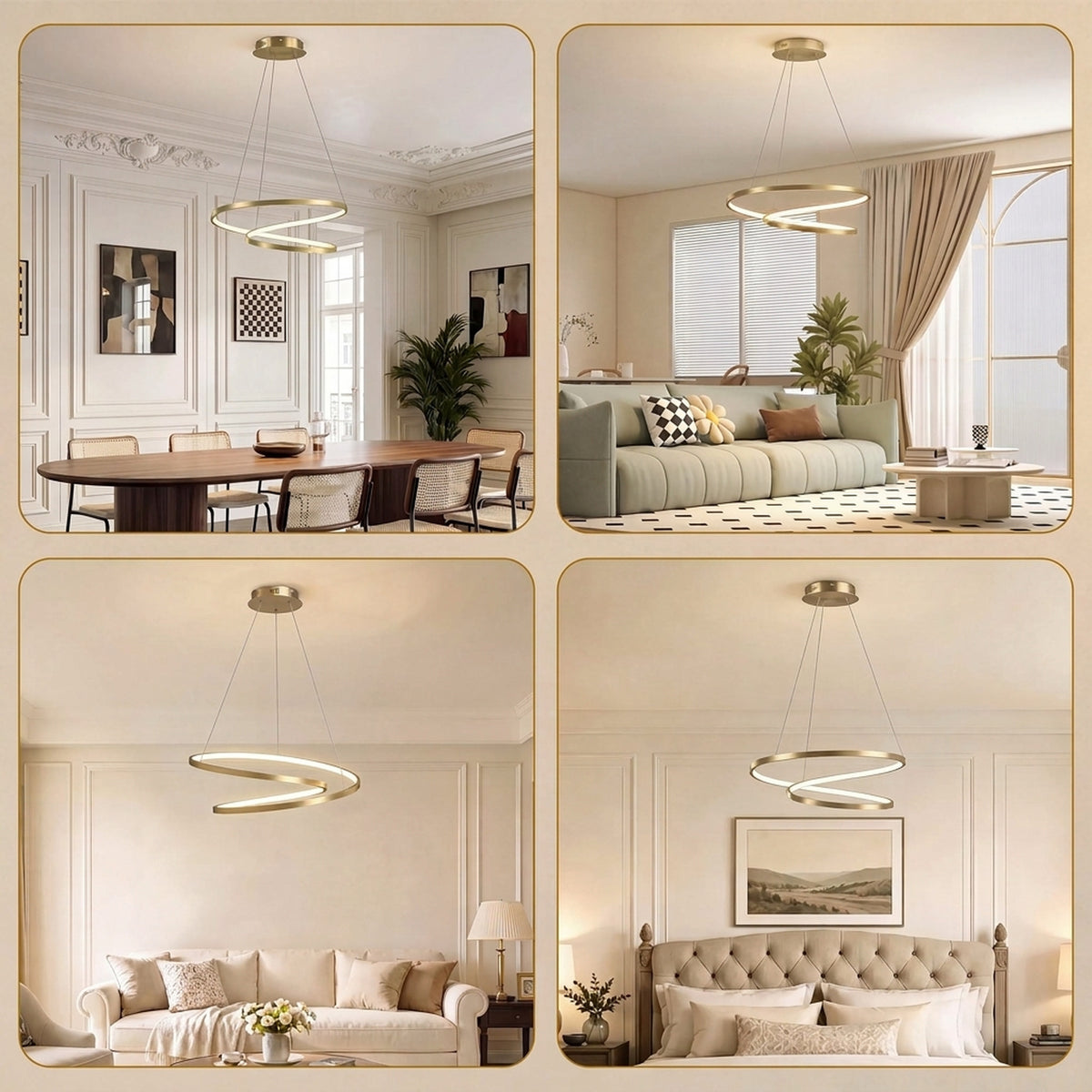 Lampada Sospensione LED Oro con 2 Anelli