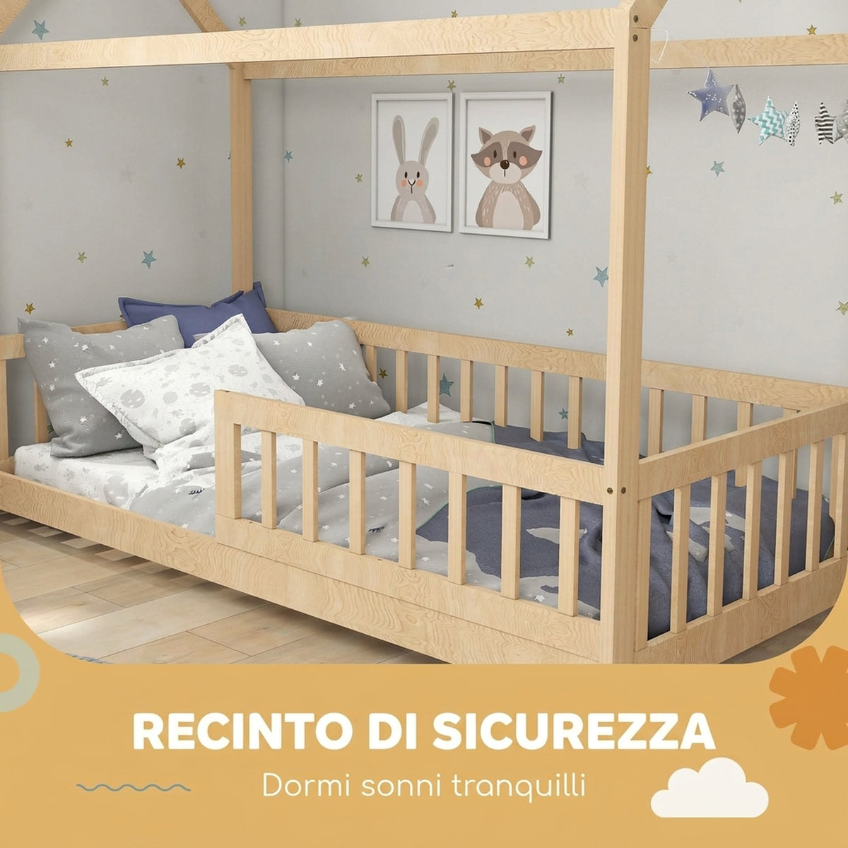 Letto a Casetta in Legno di Pino per Bambini