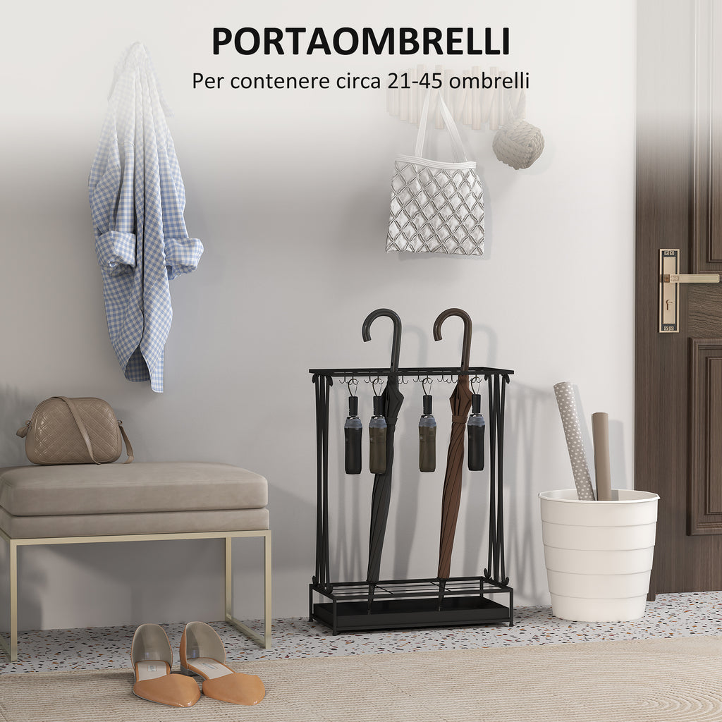Portaombrelli Nero con 21 Fori e 24 Ganci