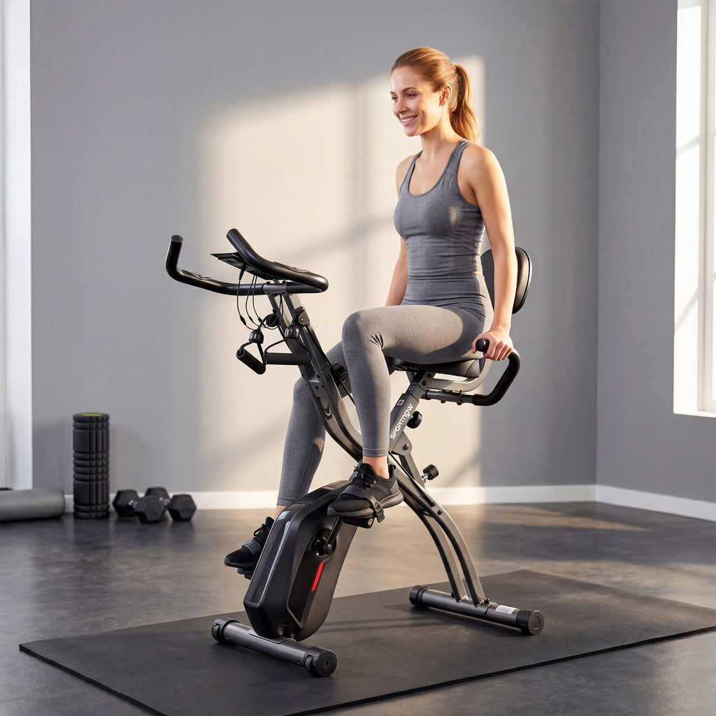 Cyclette Magnetica con Resistenza a 8 Livelli, Display LCD e App Bluetooth, in Acciaio Q195 Nero