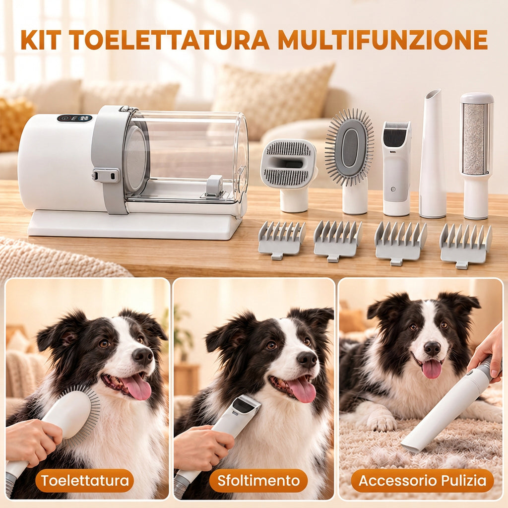 Kit Toelettatura 5 in 1 per Cani e Gatti con Aspirapolvere