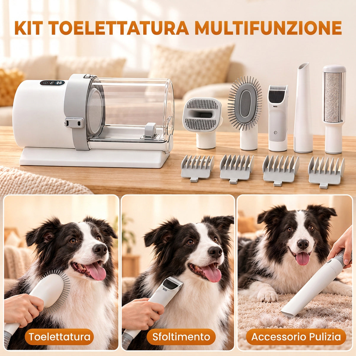 Kit Toelettatura 5 in 1 per Cani e Gatti con Aspirapolvere