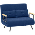 Divano Letto 3 in 1 in Tessuto Effetto Velluto con Schienale Regolabile Blu