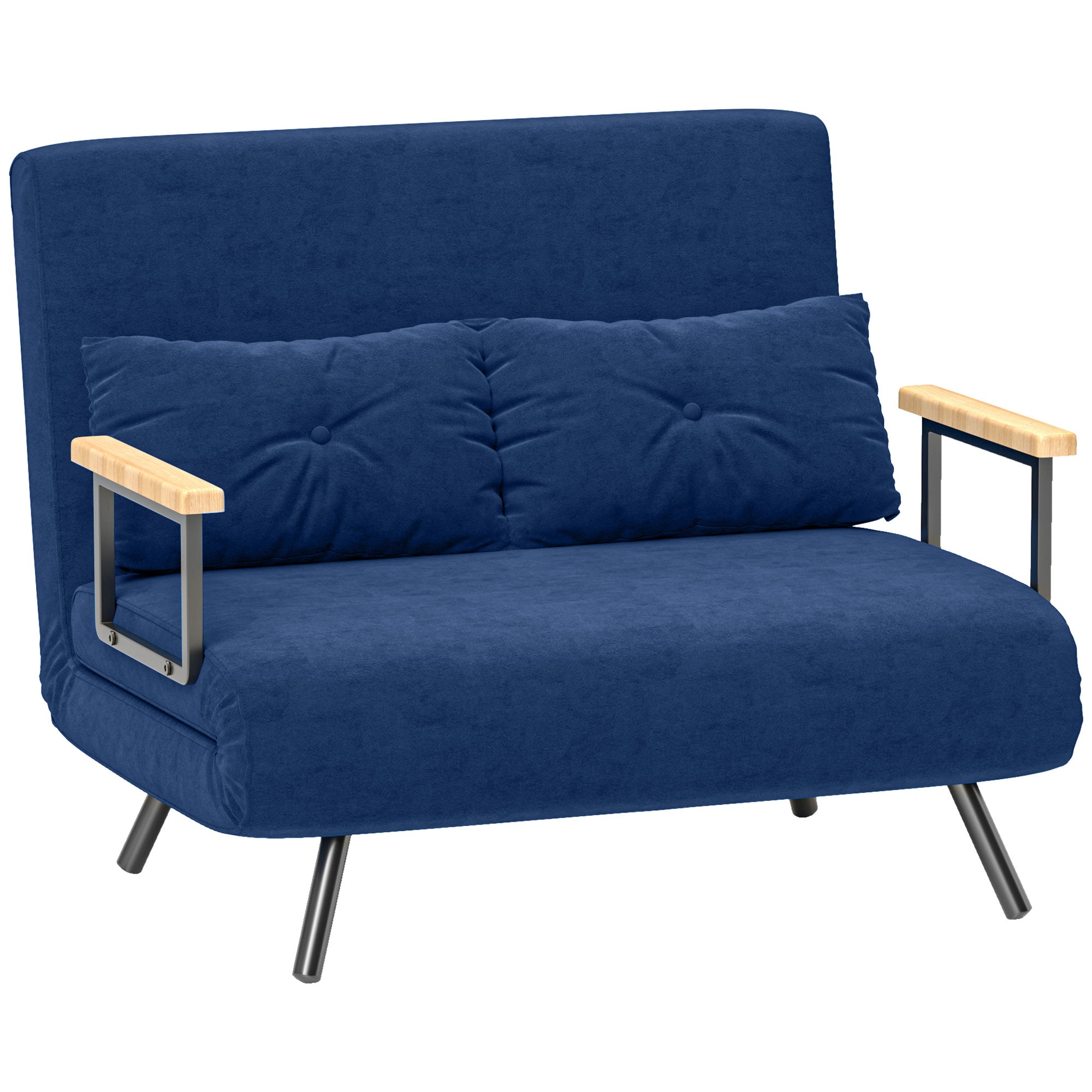 Divano Letto 3 in 1 in Tessuto Effetto Velluto con Schienale Regolabile Blu