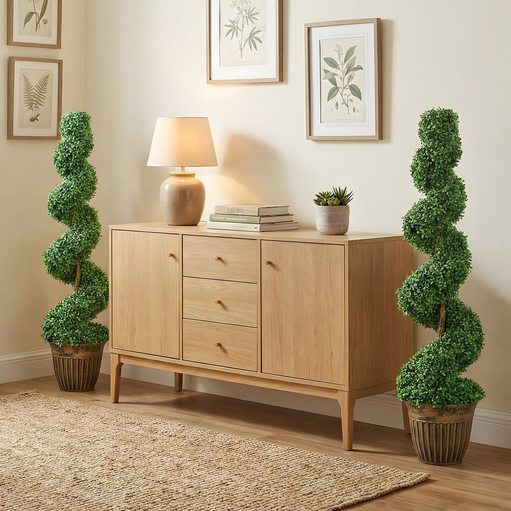 Set 2 Piante Finte a Spirale di Bosso con Vaso 120 cm