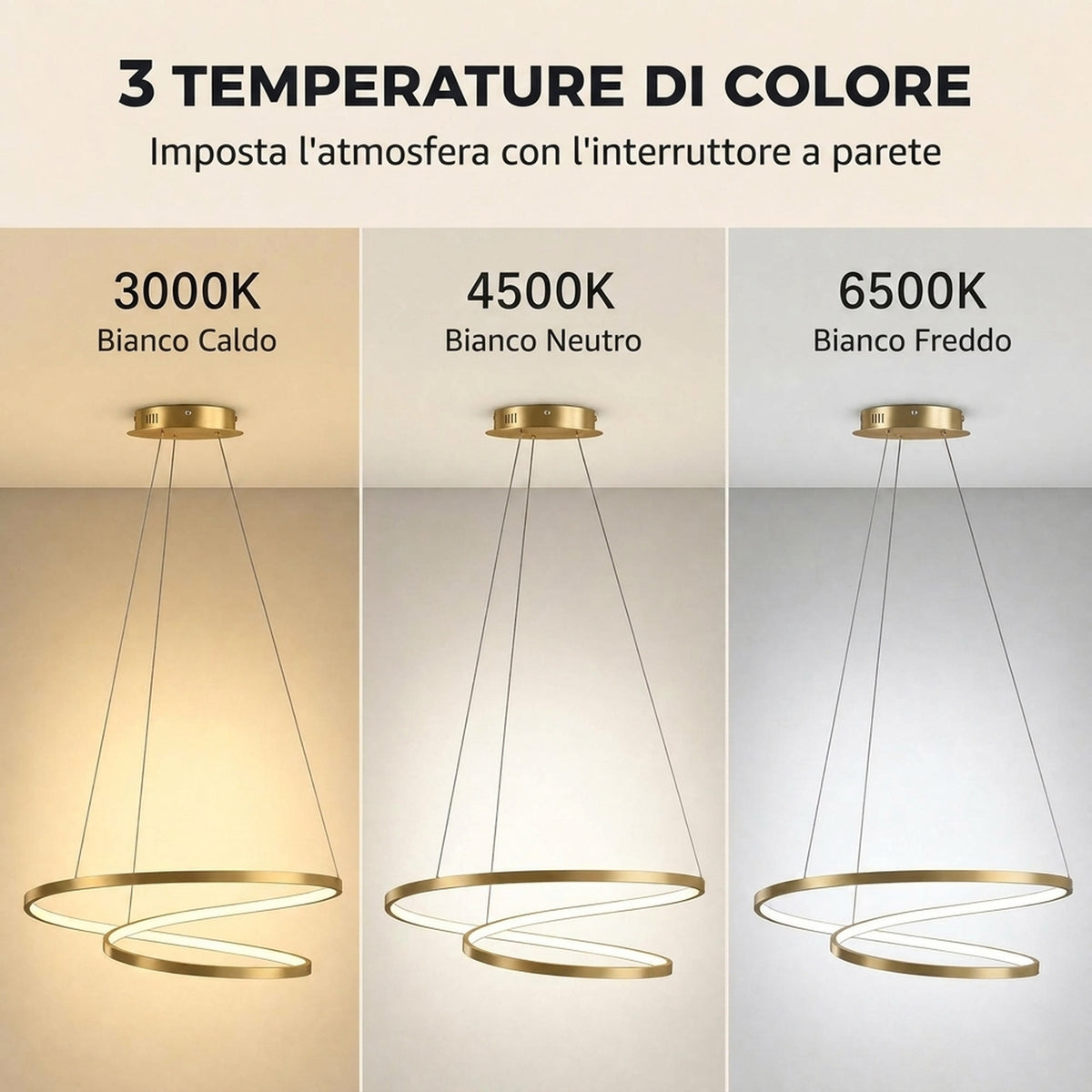 Lampada Sospensione LED Oro con 2 Anelli