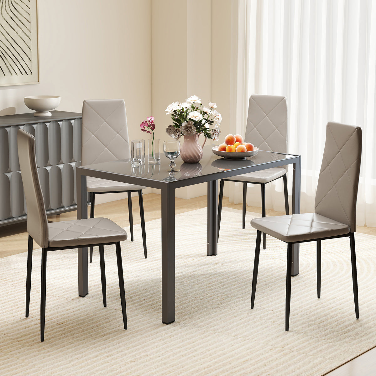 Set 4 Sedie da Pranzo in Finta Pelle Grigia