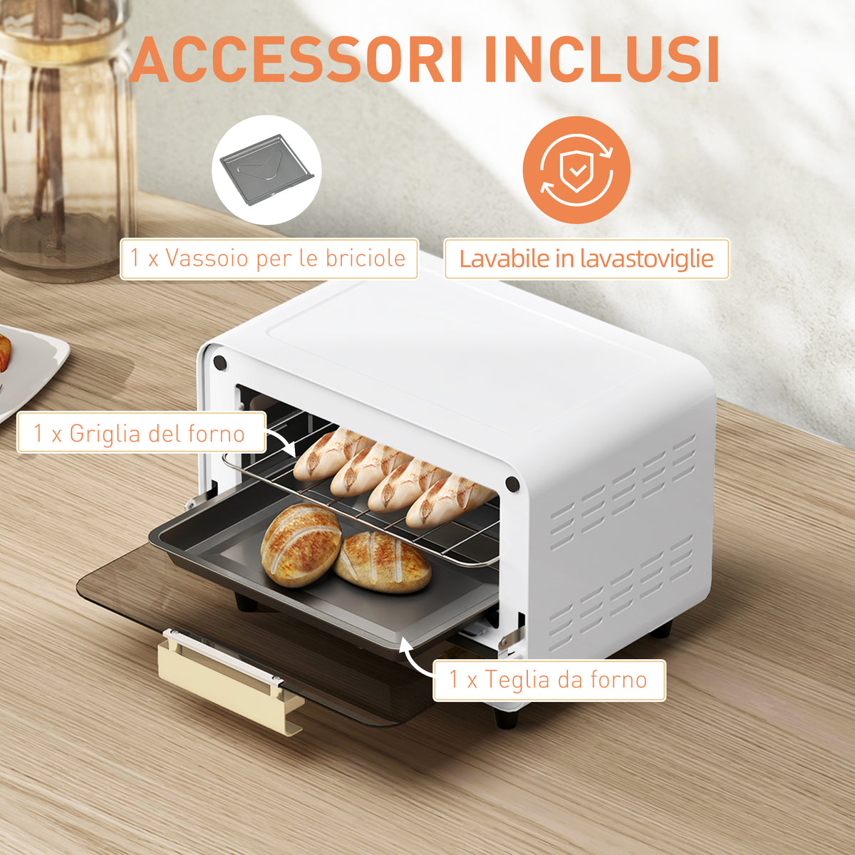 Fornetto Elettrico 12 L con Timer Bianco e Oro