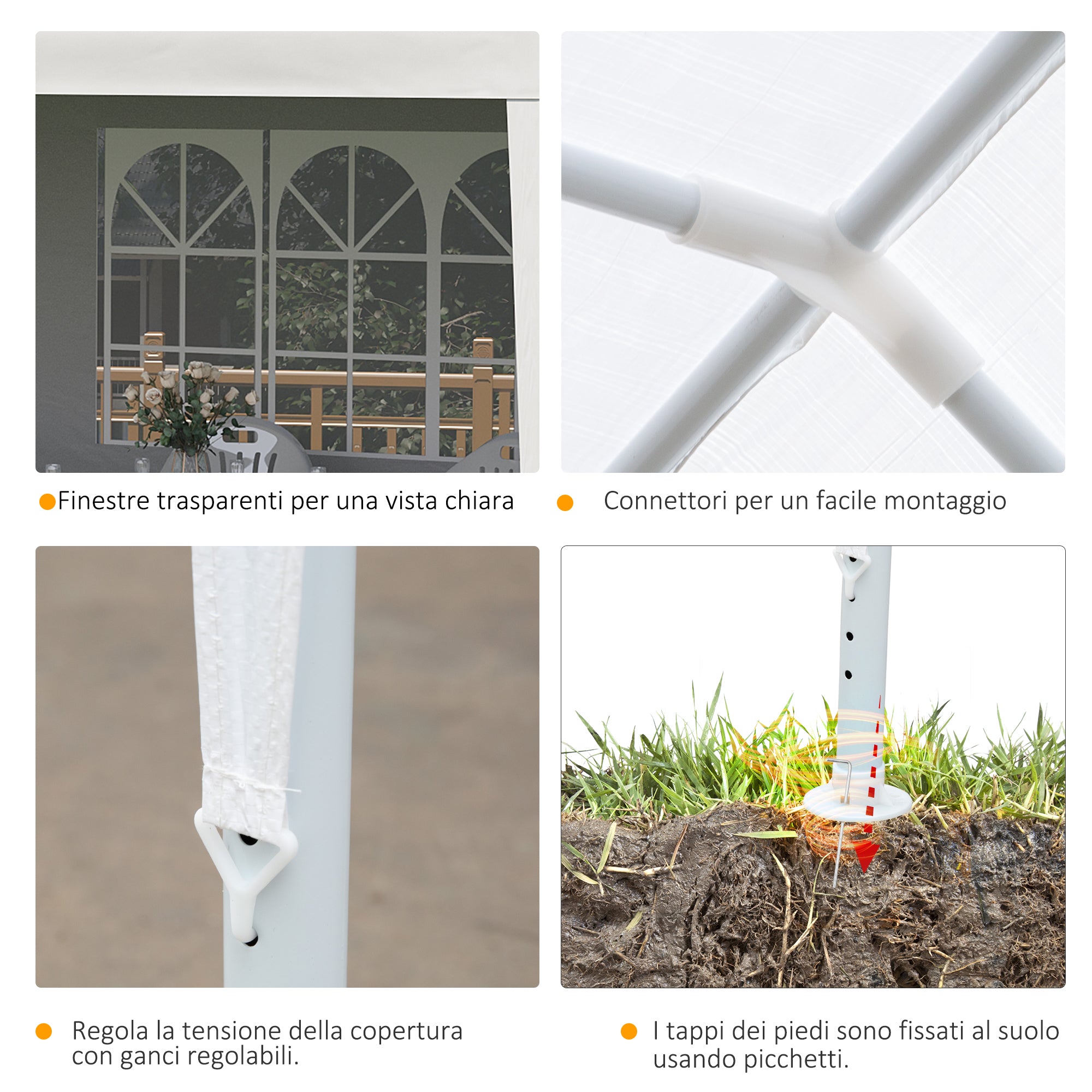 Gazebo da Giardino per Eventi 5,8 x 2,9 m con 4 Pareti Rimovibili e Finestre
