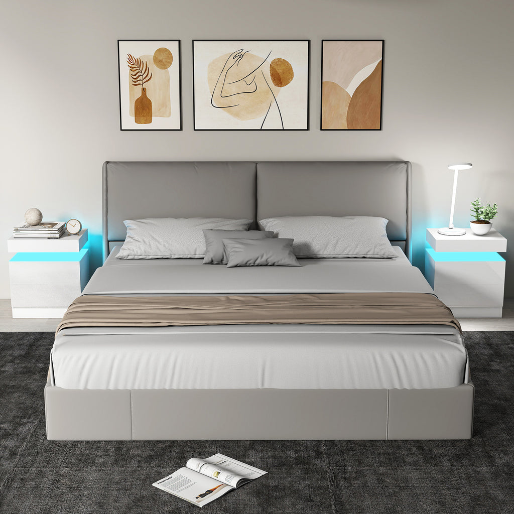 Set 2 Comodini LED a 16 Colori con 2 Cassetti in Legno