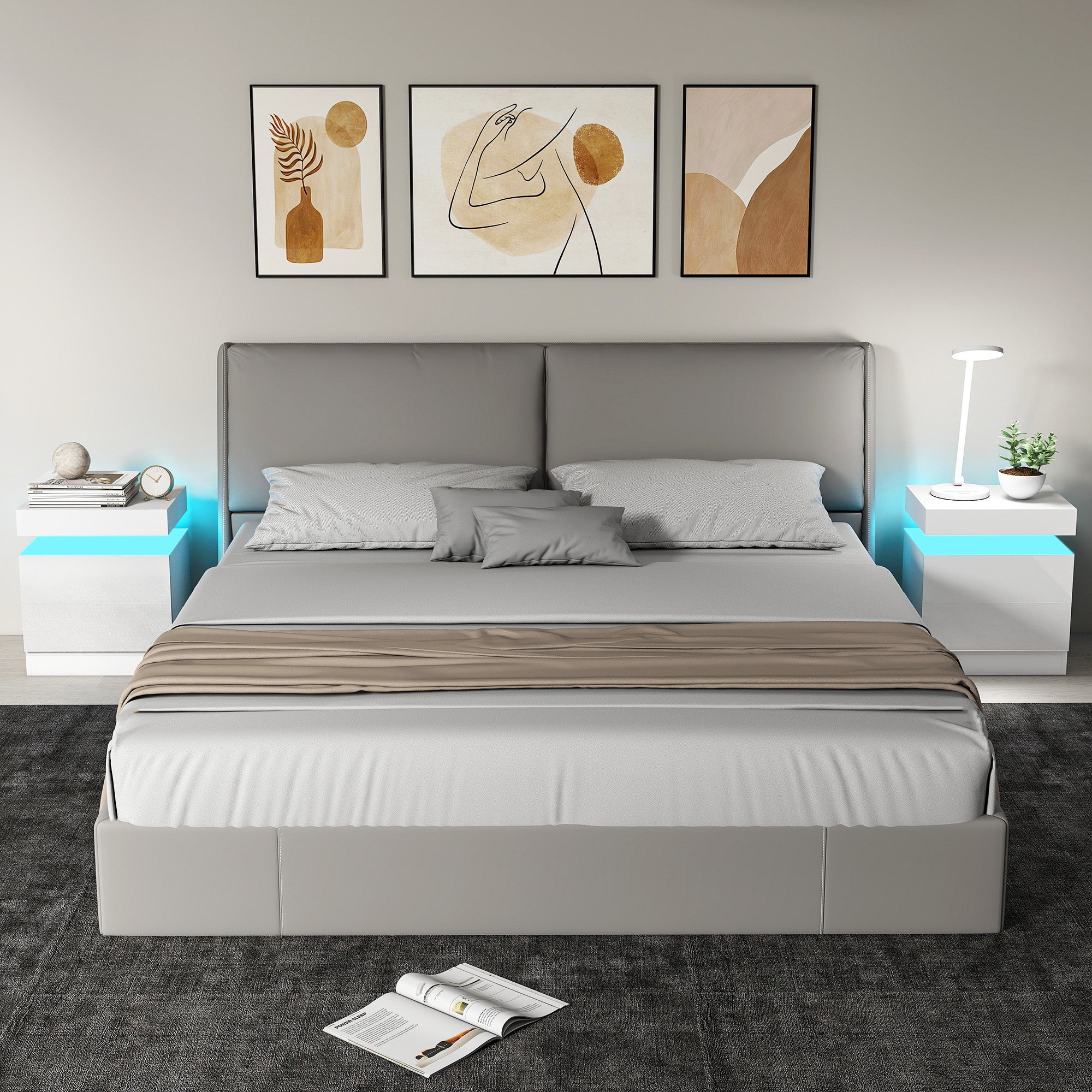 Set 2 Comodini LED a 16 Colori con 2 Cassetti in Legno