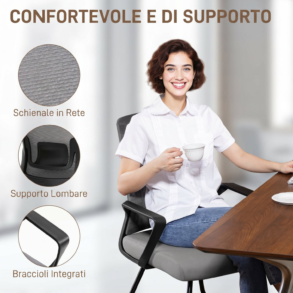 Sedia per Ufficio in Tessuto e Rete Trasparente Senza Ruote