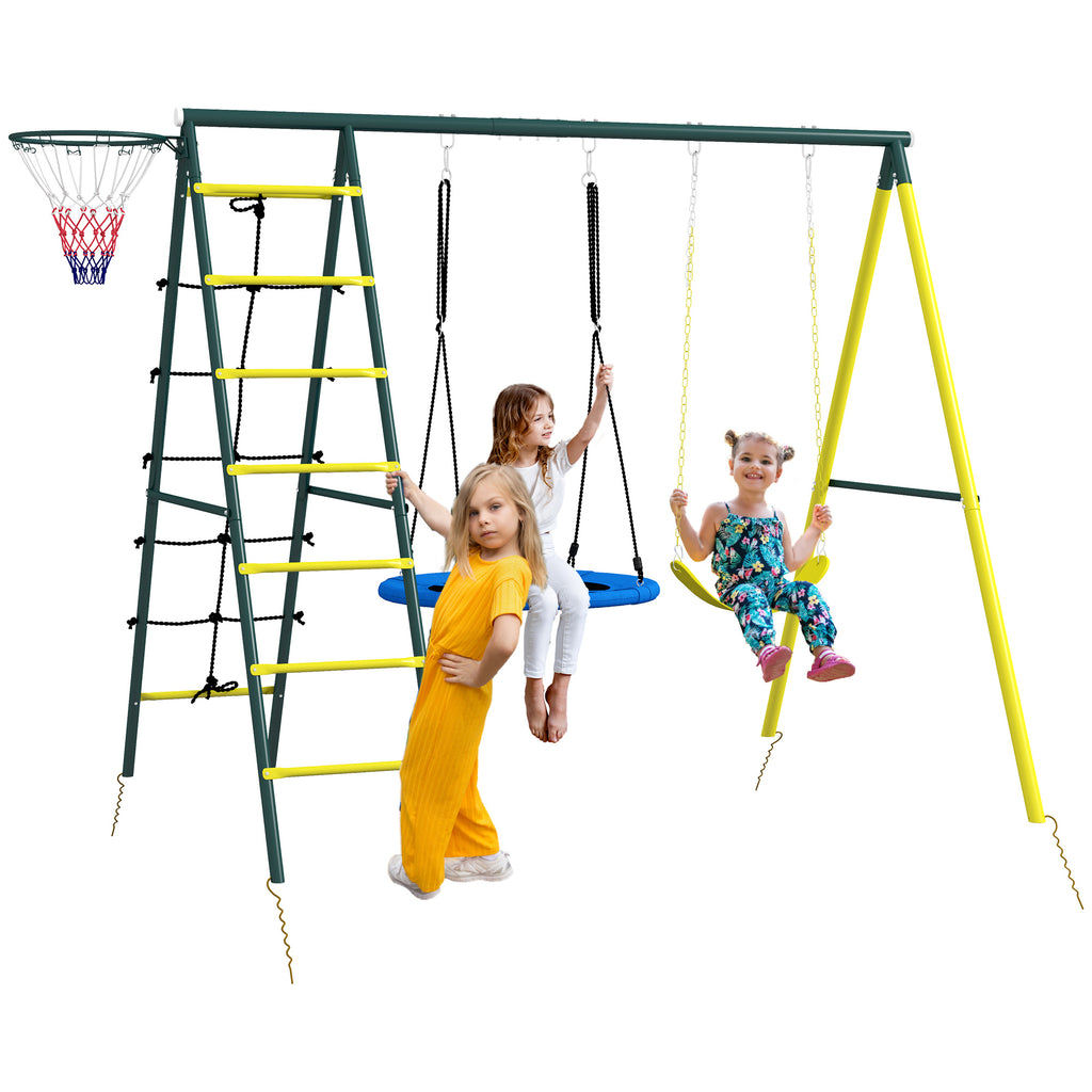 Set Altalene da Giardino con Altalena Rotonda, Classica e Canestro per Bambini