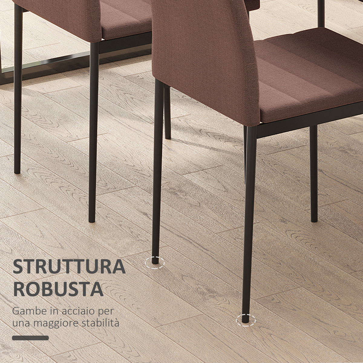 Set 4 Sedie Imbottite Moderne in Metallo e Tessuto Khaki
