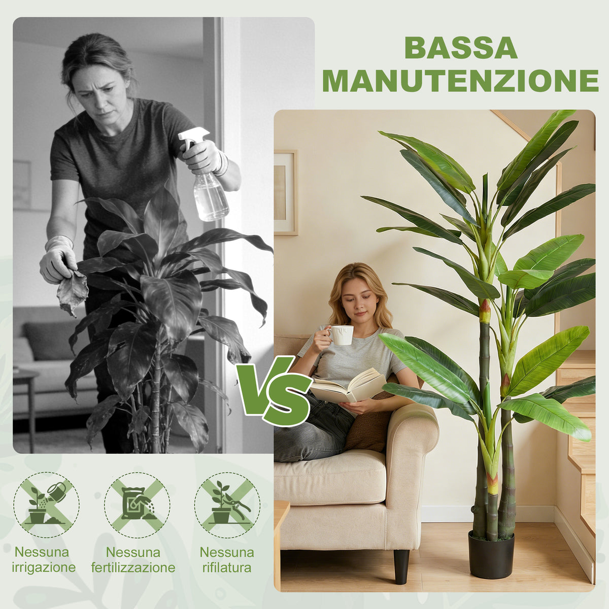 Albero di Banano Artificiale da 180 cm con 18 Foglie