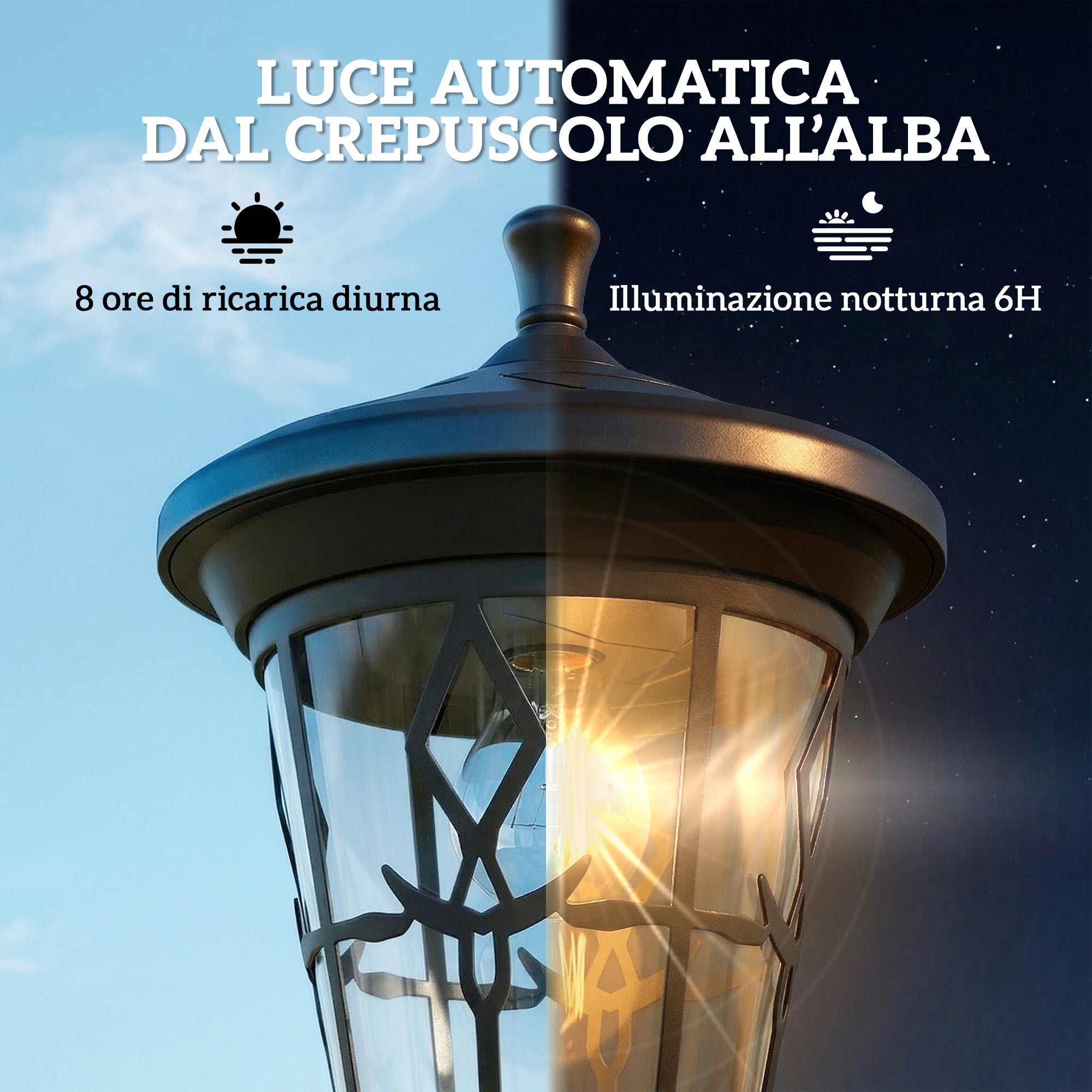 Set 2 Lampioni Solari da Giardino con 2 LED e Accensione Automatica