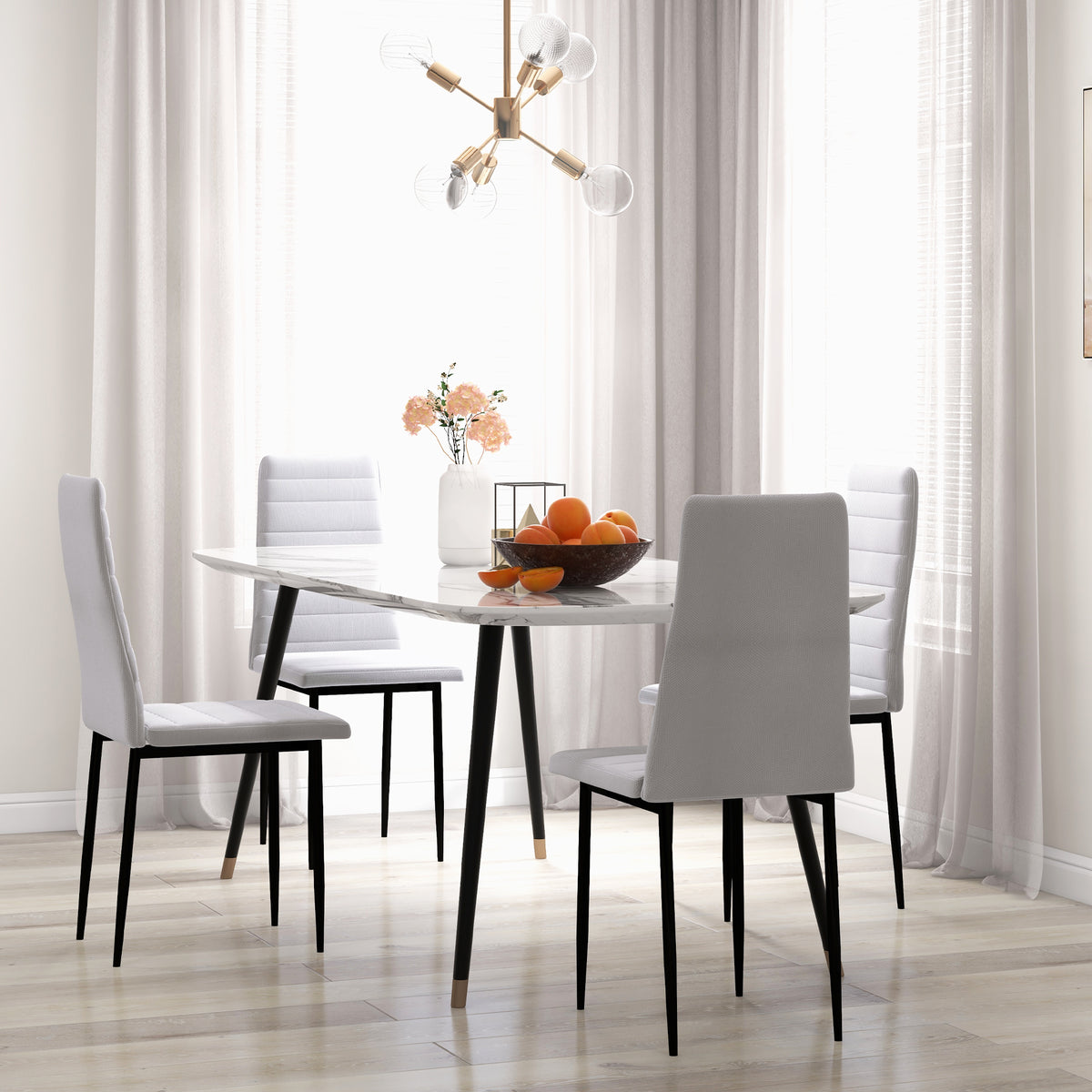 Set 4 Sedie Imbottite Moderne in Metallo e Tessuto