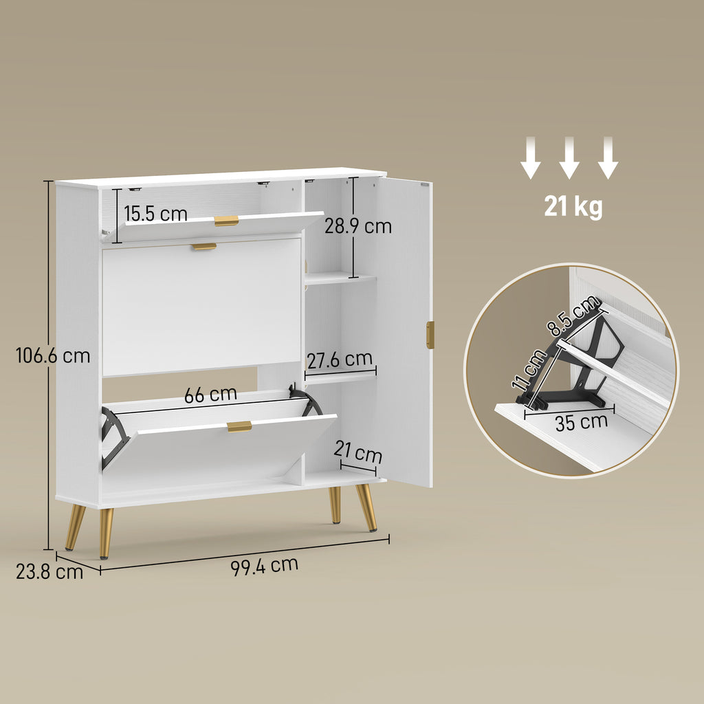 Scarpiera Bianca per 12 Paia con 2 Cassetti Ribaltabili