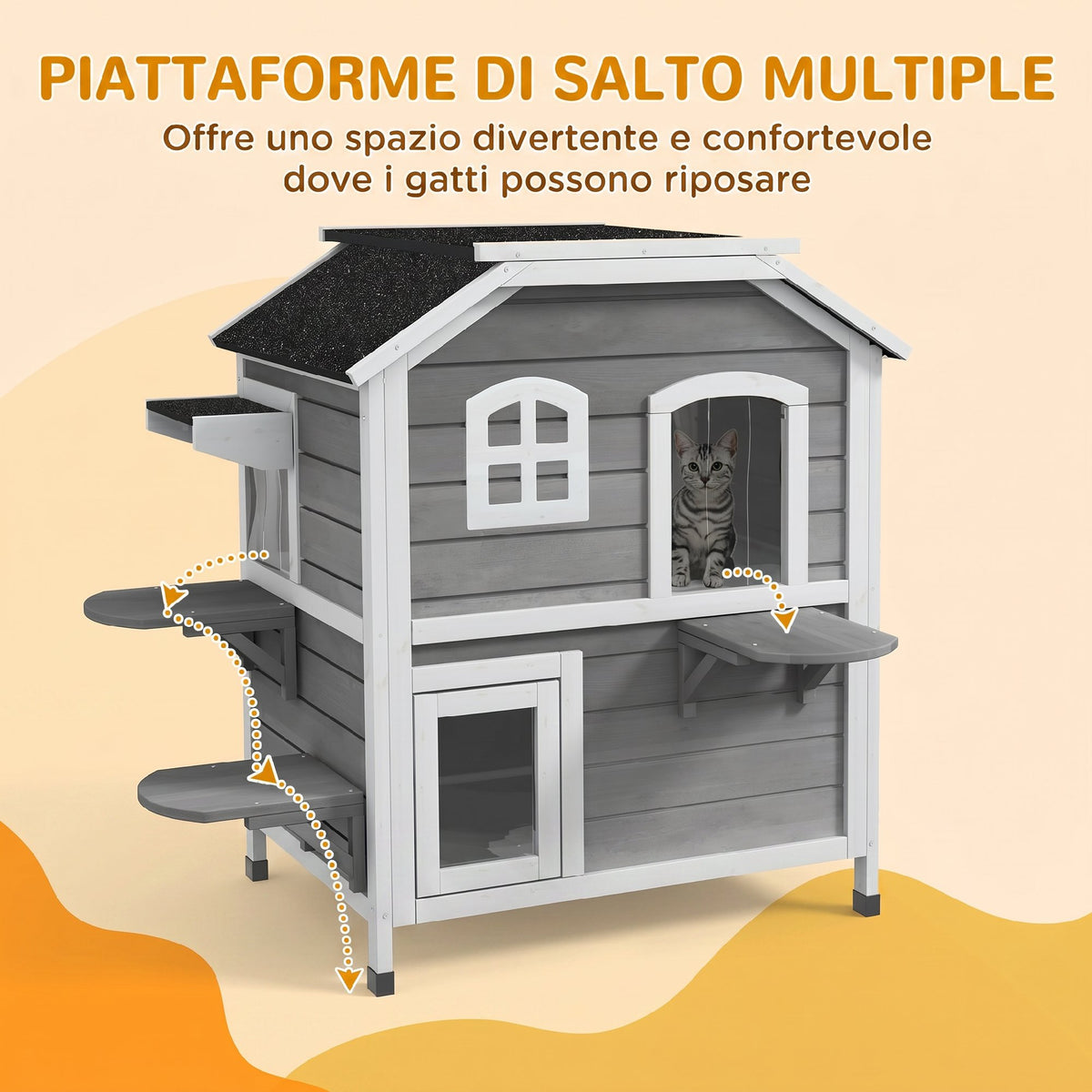 Casetta per Gatti da Esterno a 2 Piani in Legno
