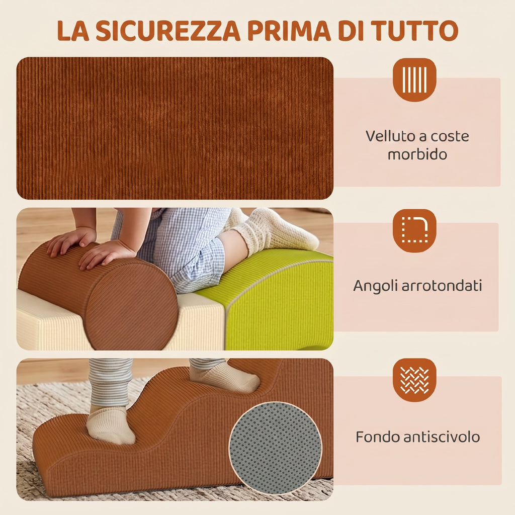 Set Psicomotricità per Bambini con 5 Blocchi in Schiuma e Base Antiscivolo