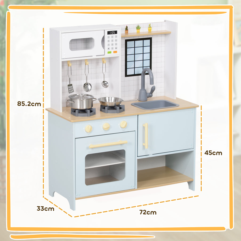 Cucina Giocattolo per Bambini con Fornelli e Armadietti Blu e Bianco