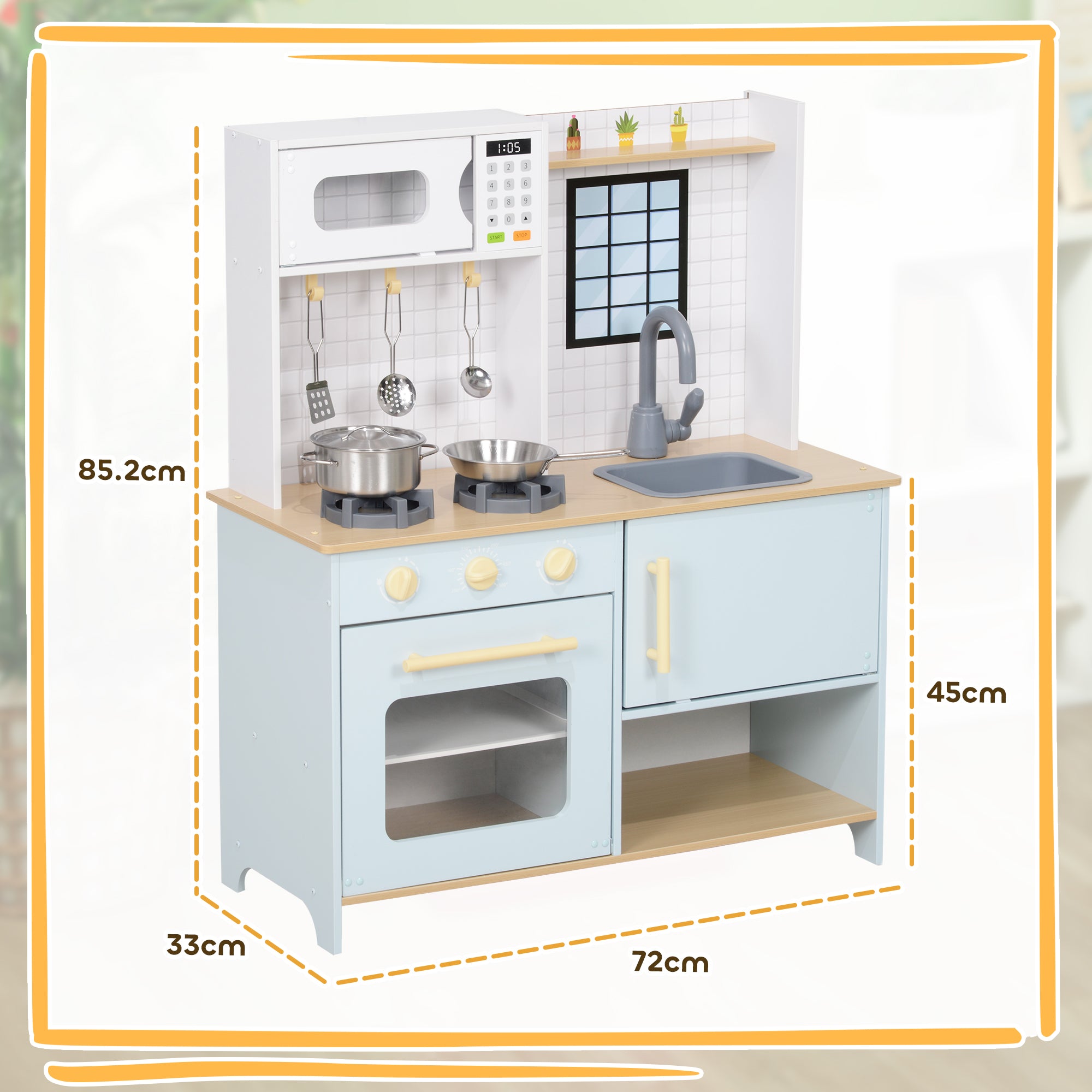 Cucina Giocattolo per Bambini con Fornelli e Armadietti Blu e Bianco