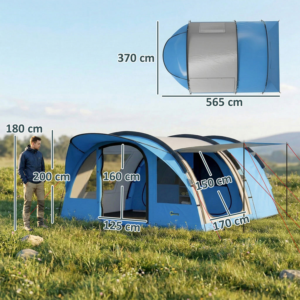 Tenda a Tunnel 4 Posti Familiare con Cabina Letto e Veranda