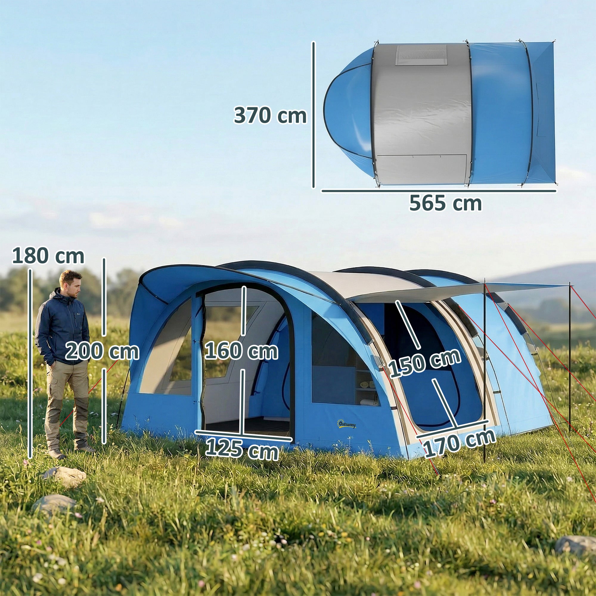 Tenda a Tunnel 4 Posti Familiare con Cabina Letto e Veranda